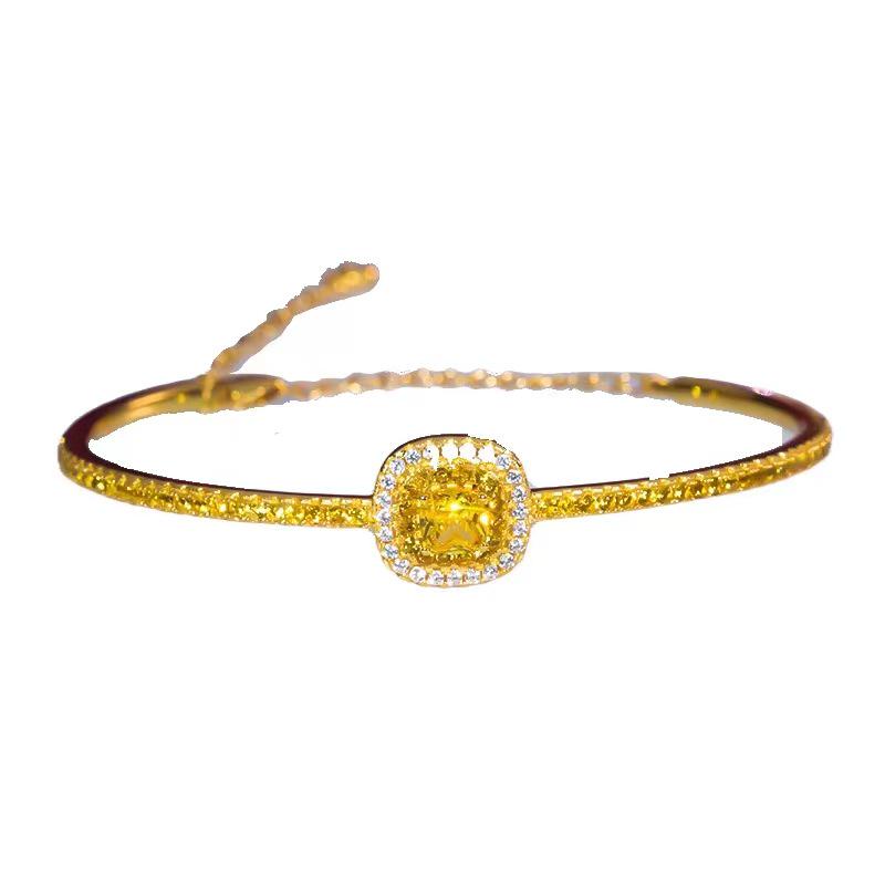 Vietnamese Gold-Inlaid Cube Bracelet: Brass, Gold-Plated, Diamond, Women's Fashion, Light Luxury Jewelry.