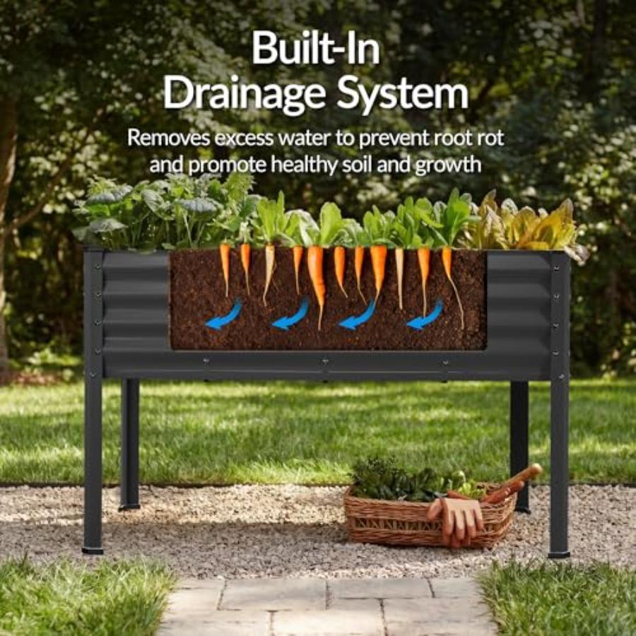 48x24x30in Galvanized Raised Garden Bed Metal Elevated Planter Box Charcoal Vegetable Garden for Backyard Patio Balcony