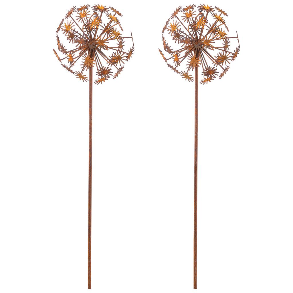 2Pcs Metal Decorative Garden Stakes Flower Patio Balcony Planter Garden Decor Home Yard Outdoor Rusty Finish Fence Decor