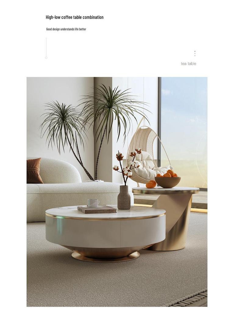 Modern Minimalist Round Coffee Table with TV Cabinet for Small Living Rooms