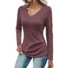 Women's Loose Fashion Solid Colour Long Sleeve Top Button Detail Knitted Multi Stretch Comfort T Shirt