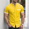 New Men Summer Short Sleeve Fashion Stand Collar Shirt Men Pure Color Casual Shirt