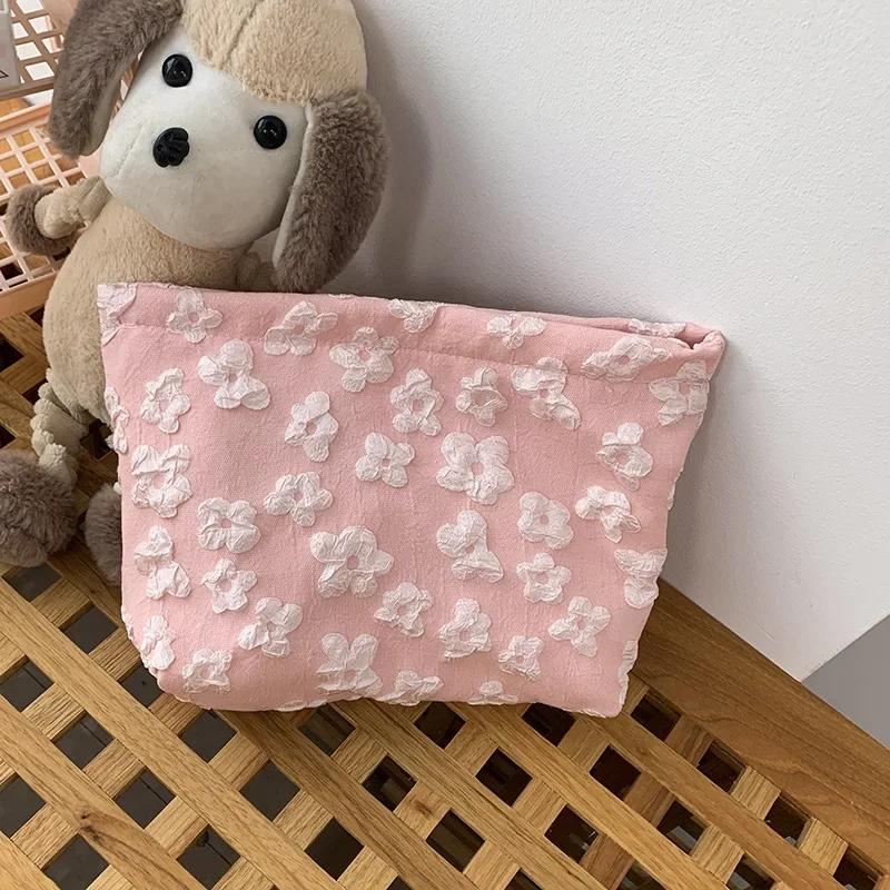 Pink Floral Small Fresh Travel Cosmetic Bag Female Clutch Wash Bags Fashion Women Make Up Storage Toiletry Bags Neceser