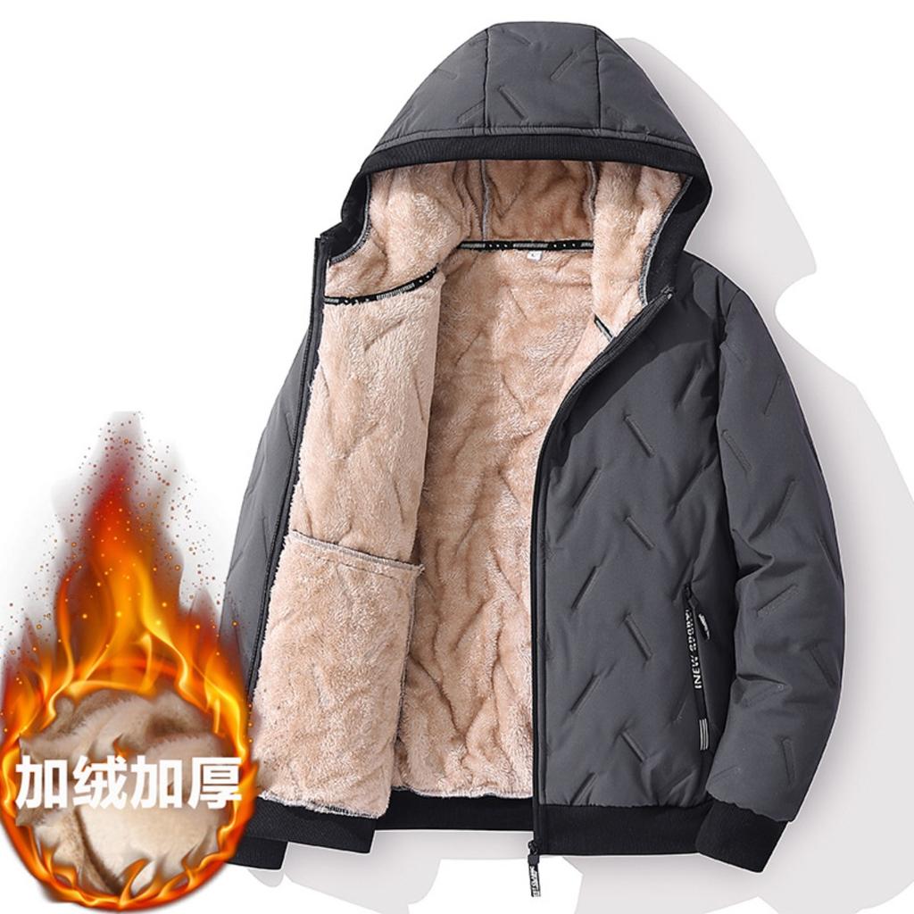 Cotton Jacket Men's Thick, Plus Size Men's Mid To Long, Down Cotton Jacket with Added Fleece and Increased Thickness for Warmth