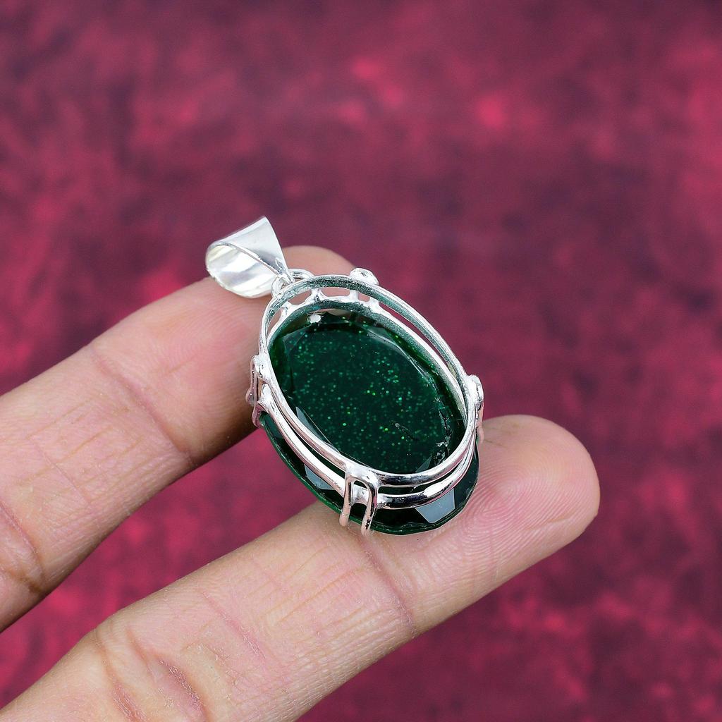 Grön Australisk Opalhänge, 925 Massivt Sterling Silver Ädelstenssmycken, Handgjort Hänge, För Tacksägelse