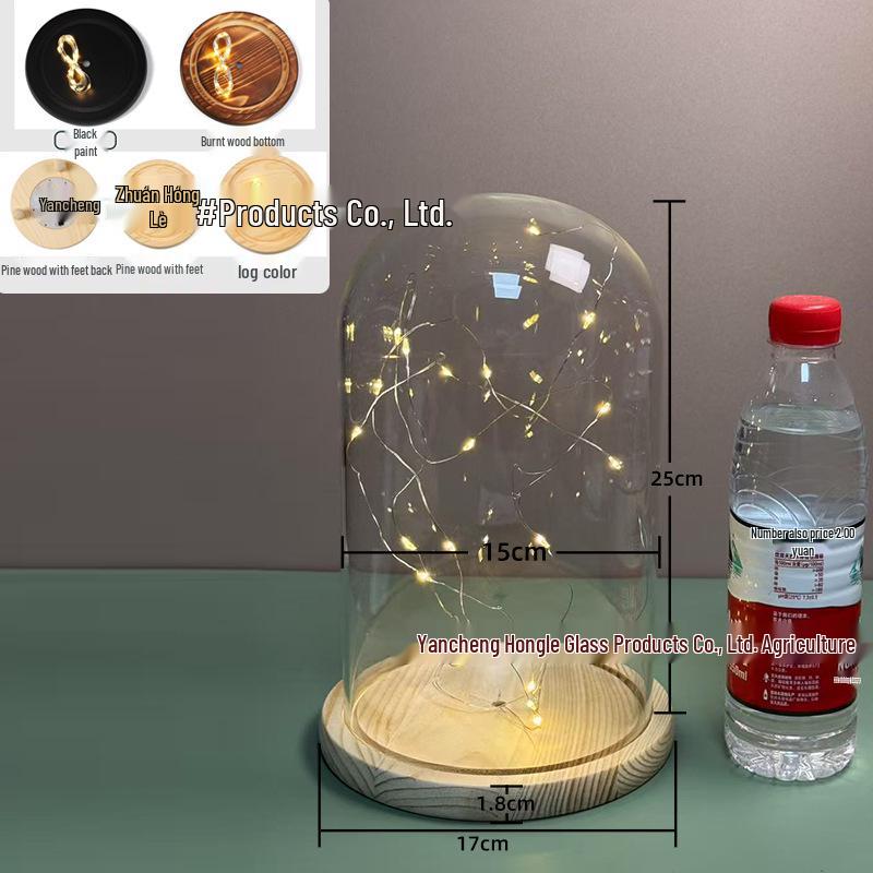 Luminous Sea Urchin Glass Dome with Preserved Flowers and String Lights