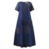 Women’s Fashion Casual  Plaid Cotton Linen Short Sleeve Loose Long Dress