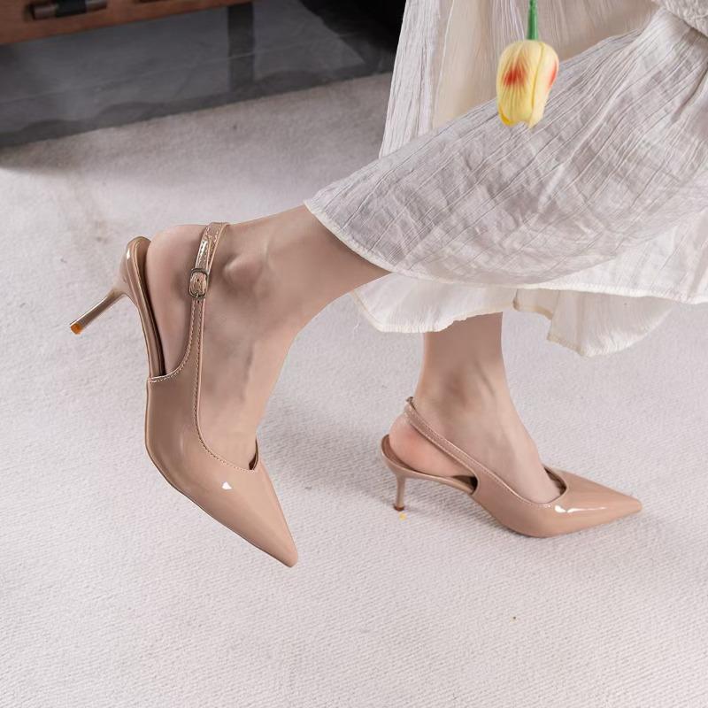 Fashion Baotou Slippers Summer New Pointed Toe Shallow Mouth Metal Buckle Non-slip Wear-resistant Stiletto High Heels