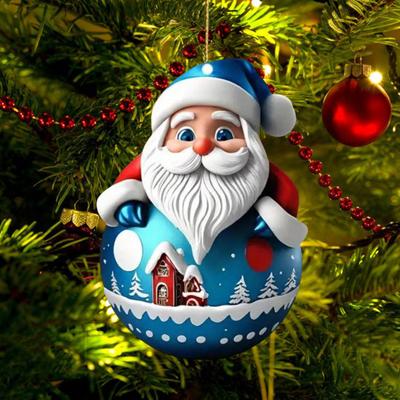 Roly-poly Santa Claus Pendant 2D Acrylic Hanging Ornament Christmas Tree Cartoon Santa Decoration for Mantel