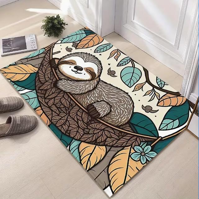 Cute Sloth Flannel Floor Mat Durable Universal Living Room Bedroom Office Balcony Corridor Porch Kitchen Outdoor Entrance Carpet