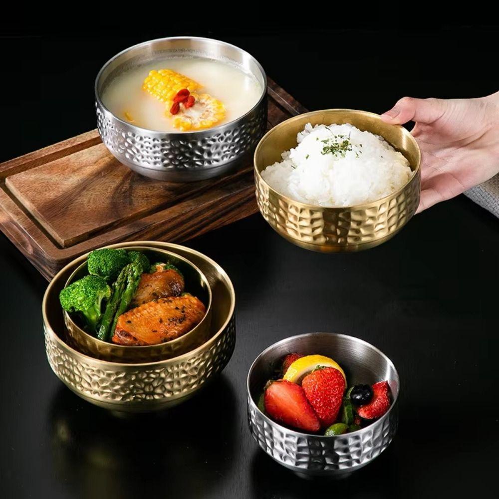 Double Layer Children's Insulated Bowl Hammer Pattern Stainless Steel Soup Bowl  Home Use