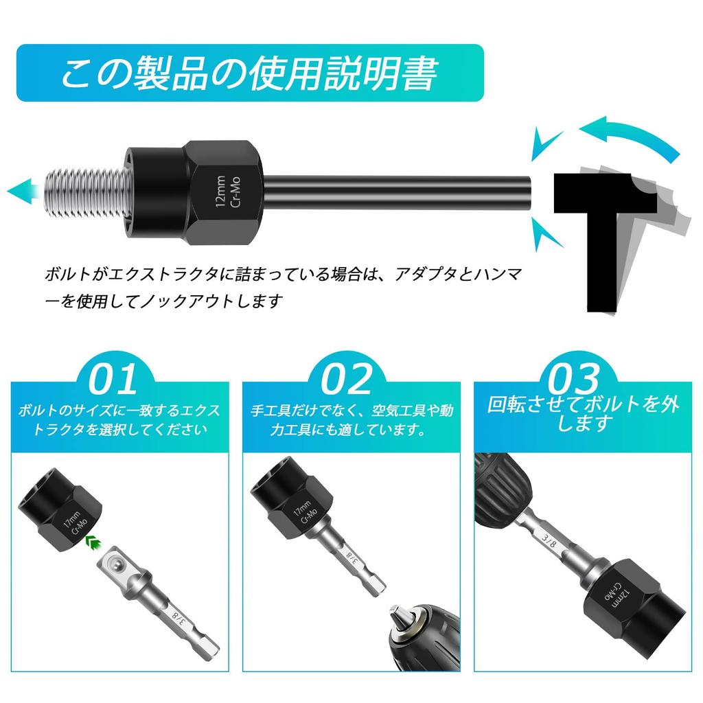 Nut Twister Nut Extractor for Stripped Sockets Car Repair Tool 12-Piece Bolts, 9mm, 10mm, 11mm, 12mm, 13mm, 14mm, 15mm, 16mm, 17mm, 19mm,