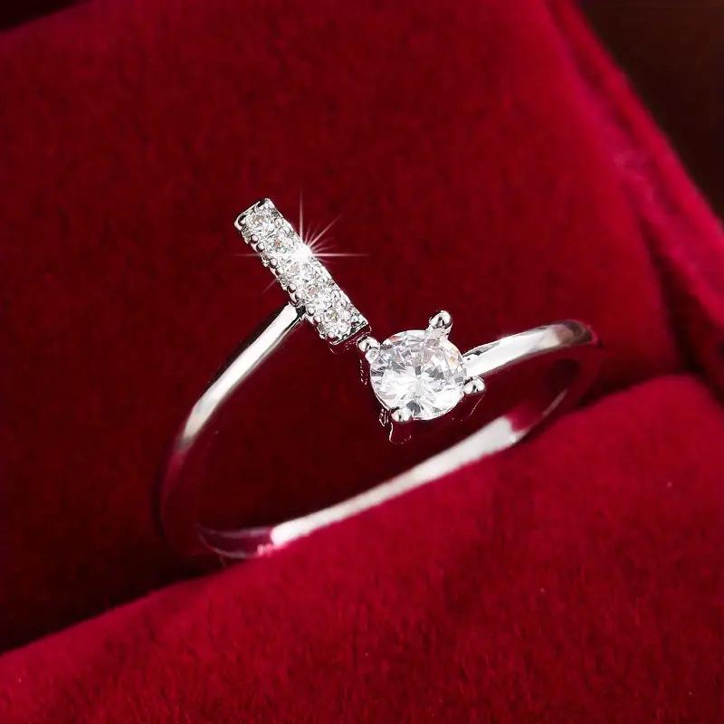 26 English Letter Micro-set Zircon Fashion Women's Ring, Copper-plated 14K Open Plain Ring