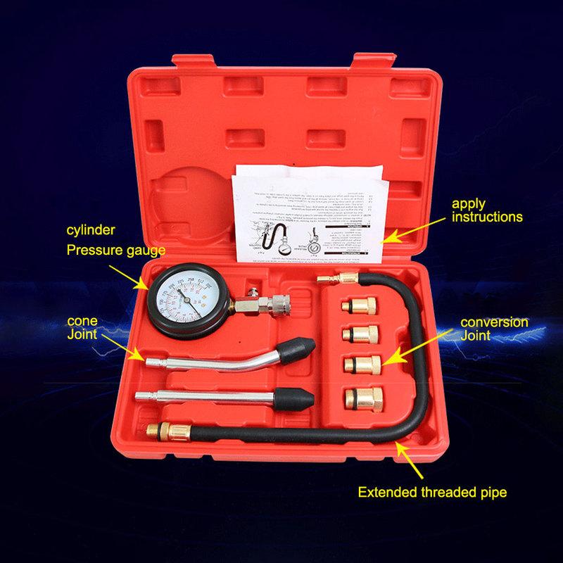 8Pcs Automotive Cylinder Tester Kit with M10 M12 M14 M18 Adapter Compression Tester Kit 0-300 PSI Pressure Gauge