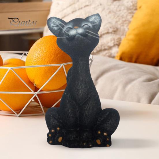 Statue de chat accroupi en résine, ornement de chat de dessin animé, ornement de table, figurine de chat pour décoration de maison ou de bureau, cadeau pour amoureux des chats