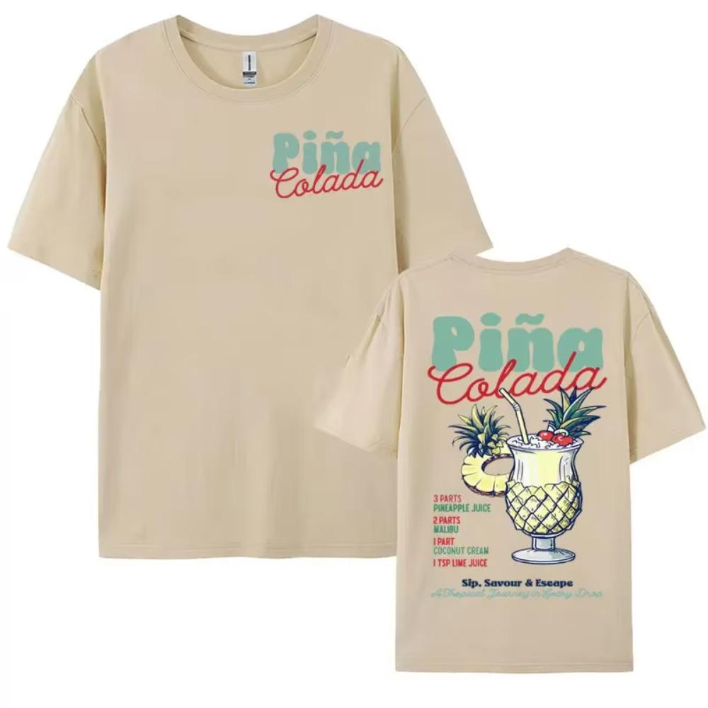 Funny Cocktail Themed Gift Tee Shirts Unisex Unisex Pina Colada Print T Shirt Male Summer Fashion Aesthetic Cozy TShirts Streetwear