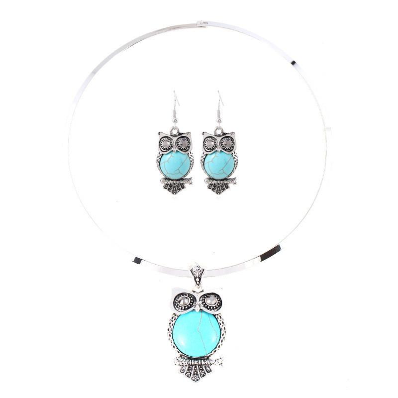 Винтажное ювелирное ожерелье с совой и инкрустацией драгоценными камнями для повседневной носки и праздника синий