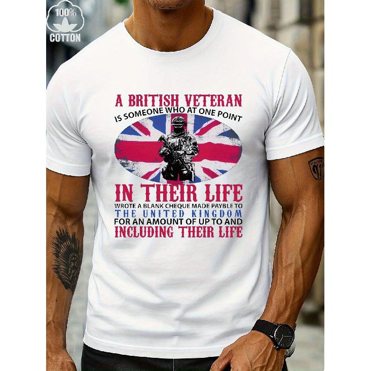 British Rmy T-Shirt for Men - 100% Insignia & Union Jack Print with British Slogan, Casual Short Sleeve Round Neck Tee, Durable -Season Fit for
