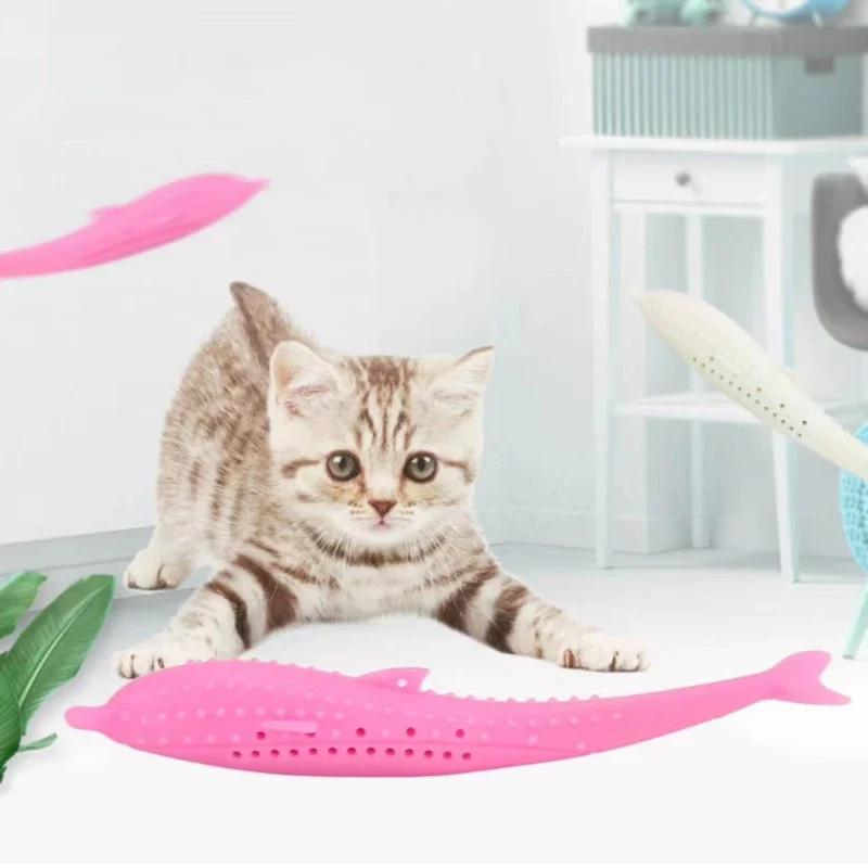 1pc Cat Teeth Brushing Toy Teeth Cleaning Cat Stick Fish-shaped Silicone Toy Chew Resistant Interactive Toys Catnip Pet Supplies
