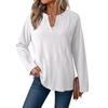 Women's Fashion Solid Colour Casual Loose-Fit V-Neck Versatile Comfortable Long-Sleeved Top