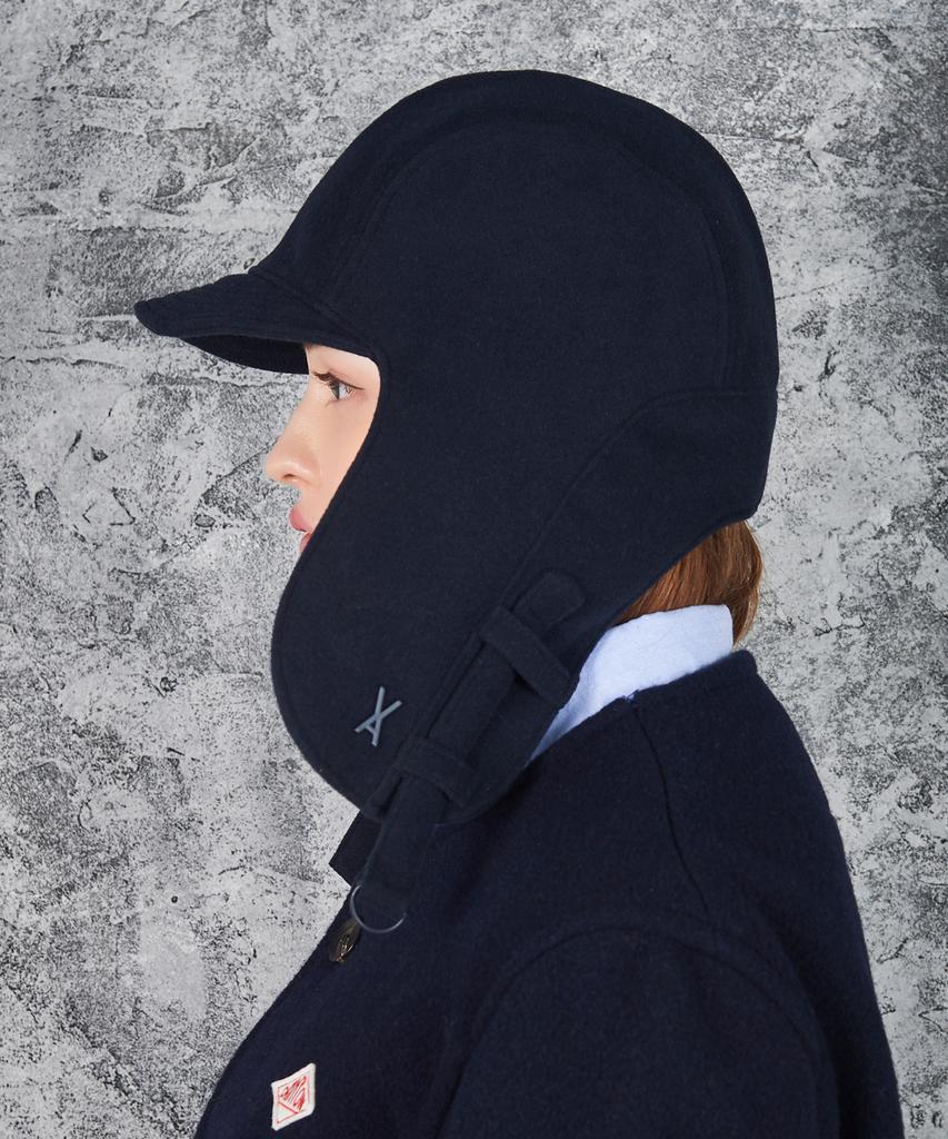 Bajal Studded Logo Oversized Wool Trooper Hat Navy