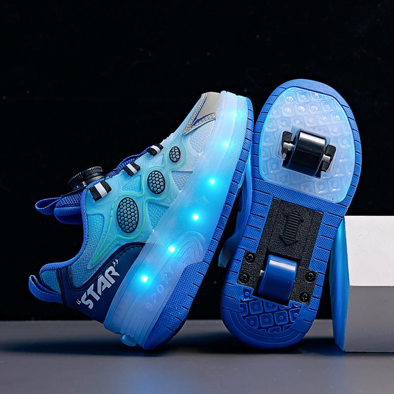 

Inline Skate Shoes Children s Roller Skating Shoes 2 Wheel Charging Light Skate Shoes Flying Roller Sports speed Wheel Sneaker 28