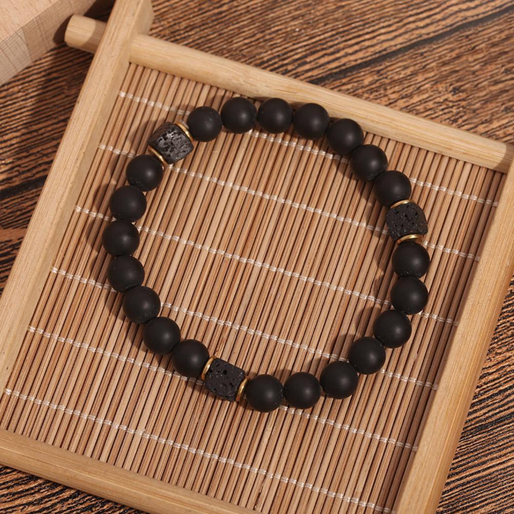 Block Volcanic Lava Stone Bracelet Men Black Classic Labradorite Bead Jewelry Gift For Boyfrien Y1O3