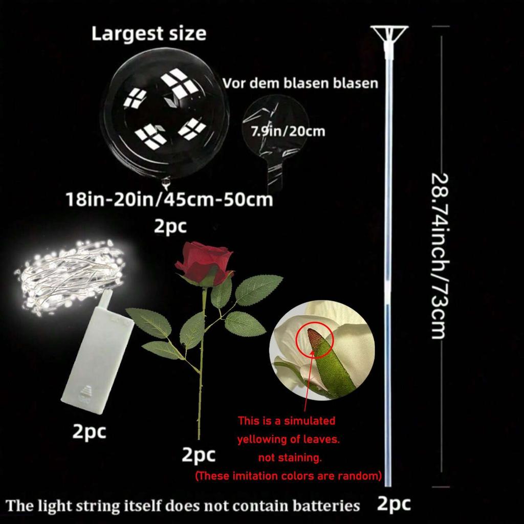 2 Led Light-Emitting Transparent Rose Balloons (Excluding Inner Electricity) Suitable for Wedding, Birthday, Valentine's Day
