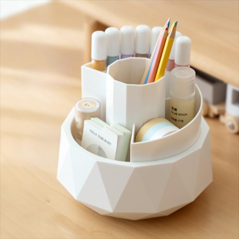 Large Capacity 360° Rotating Pen Holder Pen Stand Makeup Brush Organizer Pencil Storage Box School