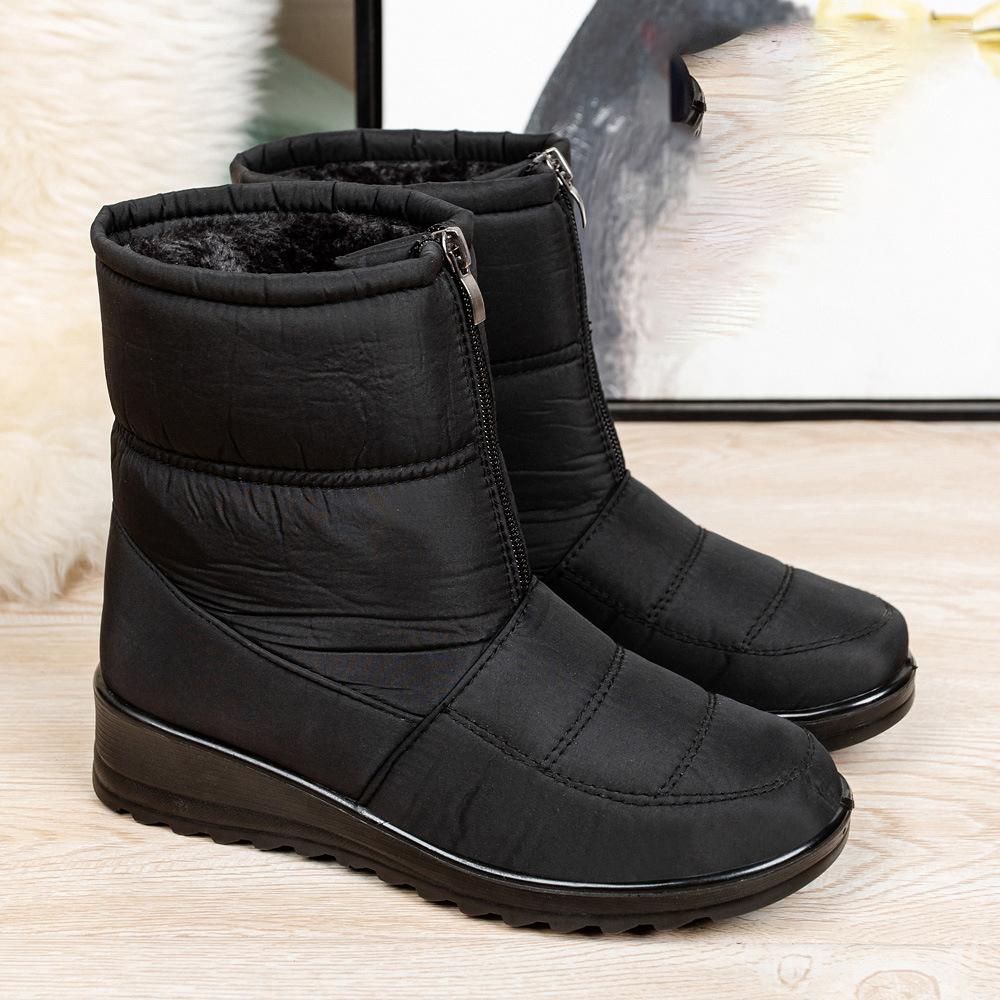 Winter Warm Snow Boots for Women Plush Ankle Boots Waterproof Front Zipper Non Slip Cotton Padded Shoes