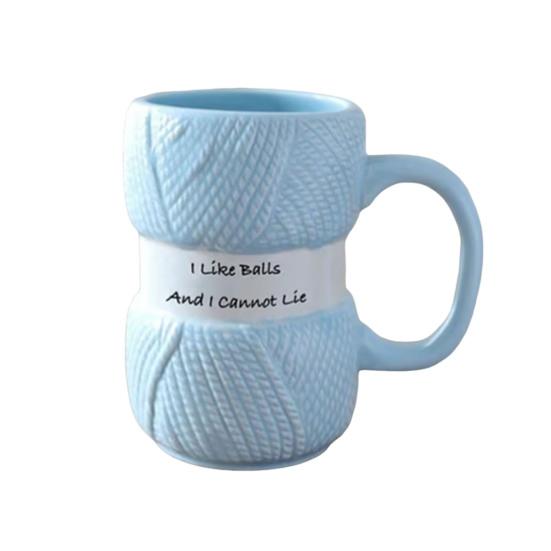 

425ml Realistic Yarn Detailing Mug Ceramic Coffee Tea Cup with Hooking Needle Handle Holes Fade-Resistant Print Coffee Cup Perfect Crochet Gift синій