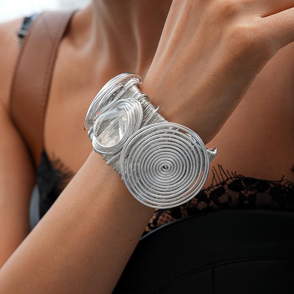 Metallic multi-layer winding open bracelet fashion geometric bracelet jewelry