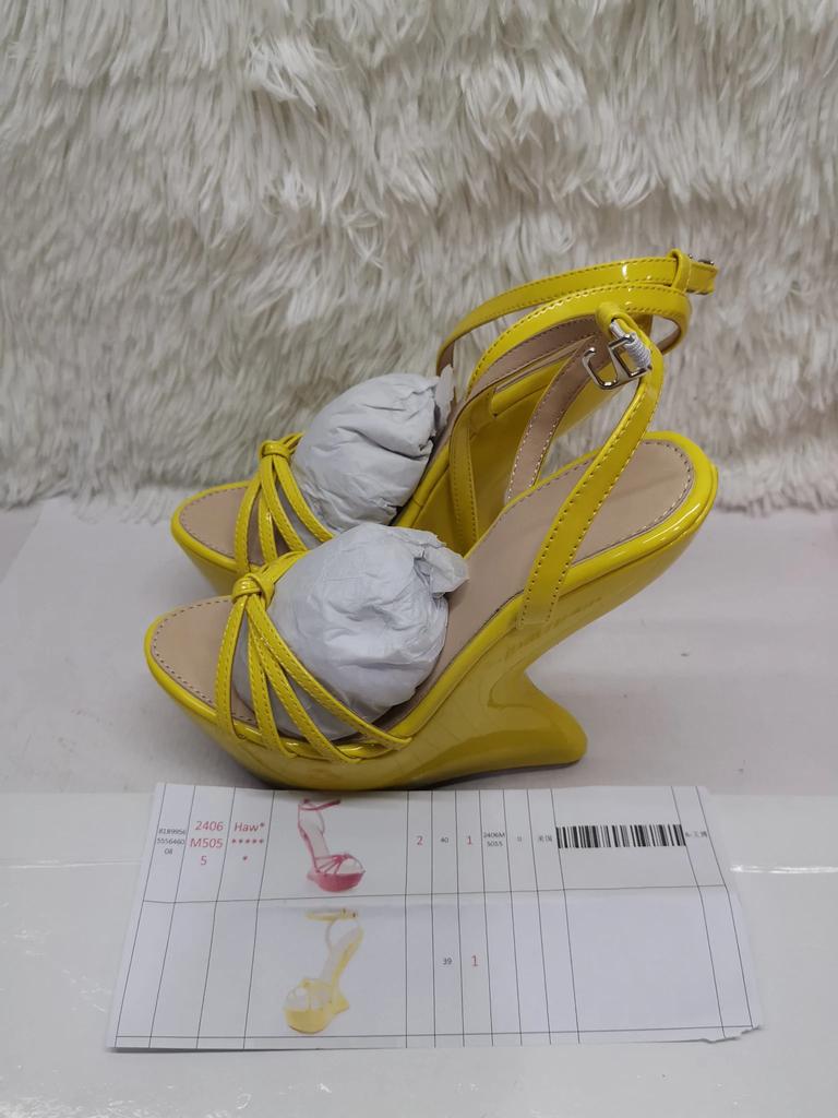 Fashion Strange Style Heel Women Novelty Shoes Metallic Leather Fashion High Heels Slingback T-Tied Mixed Color Summer Sandals
