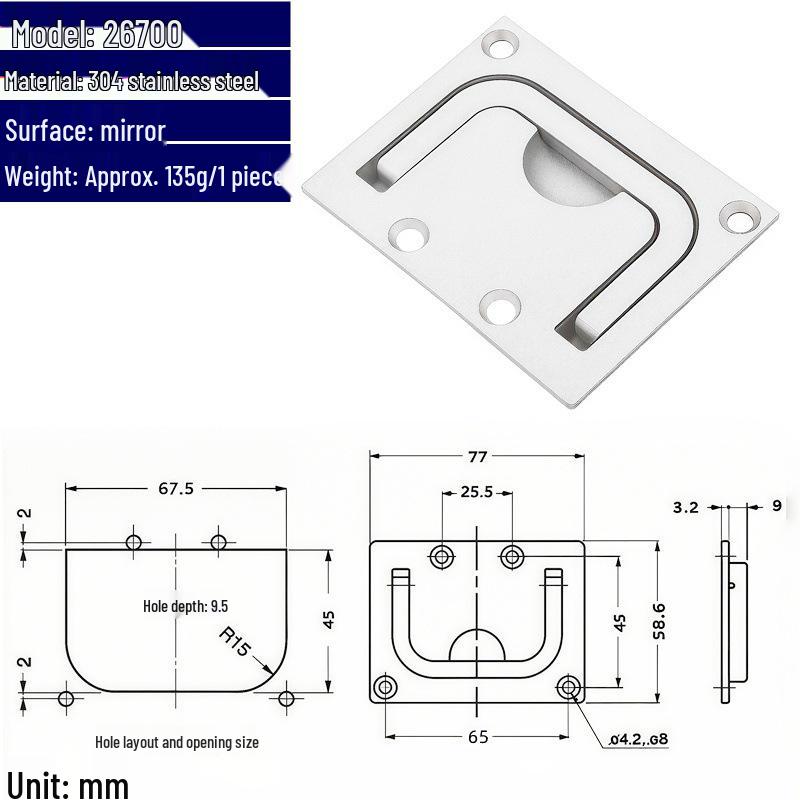304 Stainless Steel Ring Handle Hatch Pull for RV or Yacht Decks