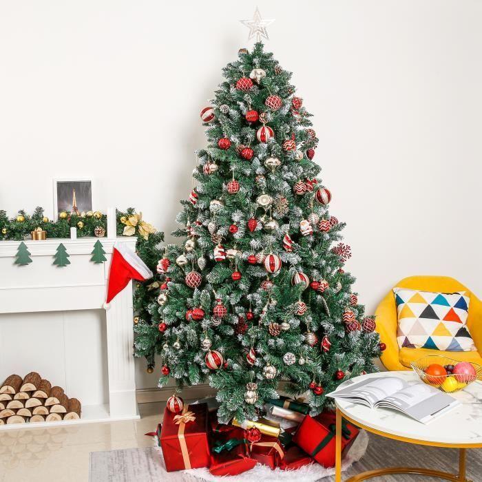 YORBAY Sapin de Noël avec pied - Décoration avec neige - 150 cm