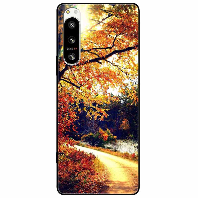 For Sony Xperia 5 IV / 10 IV Case 10IV Soft Black Silicone Forest Painted Phone Back Covers For Sony Xperia 1 IV Case TPU Coque