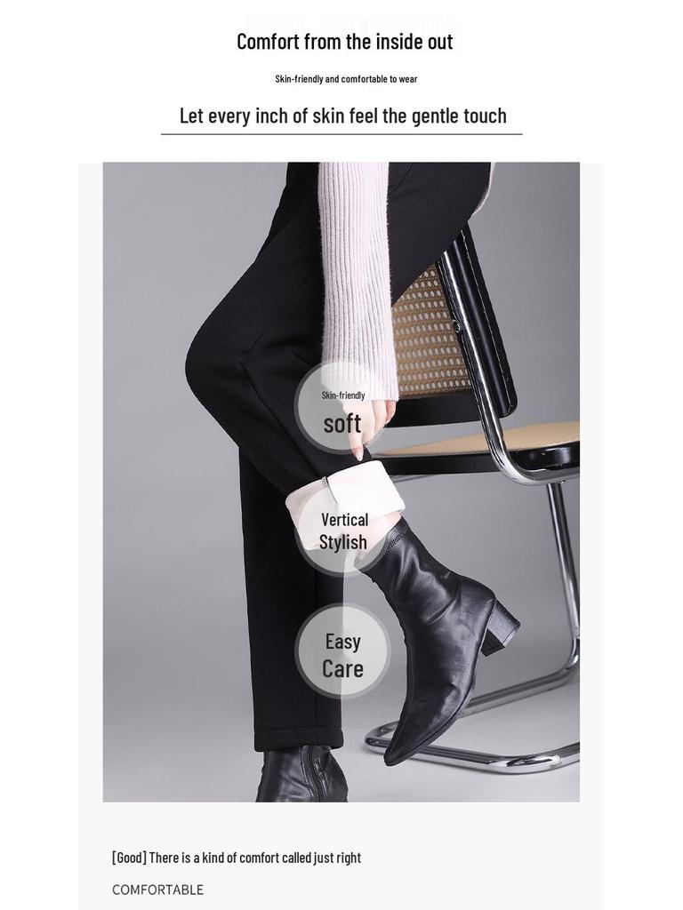 Damskie spodnie cygaretki z wełny z wysokim stanem - Jesień/Zima, Ciepłe, Wszechstronne, Casualowe, Z dodatkiem aksamitu i pogrubione.