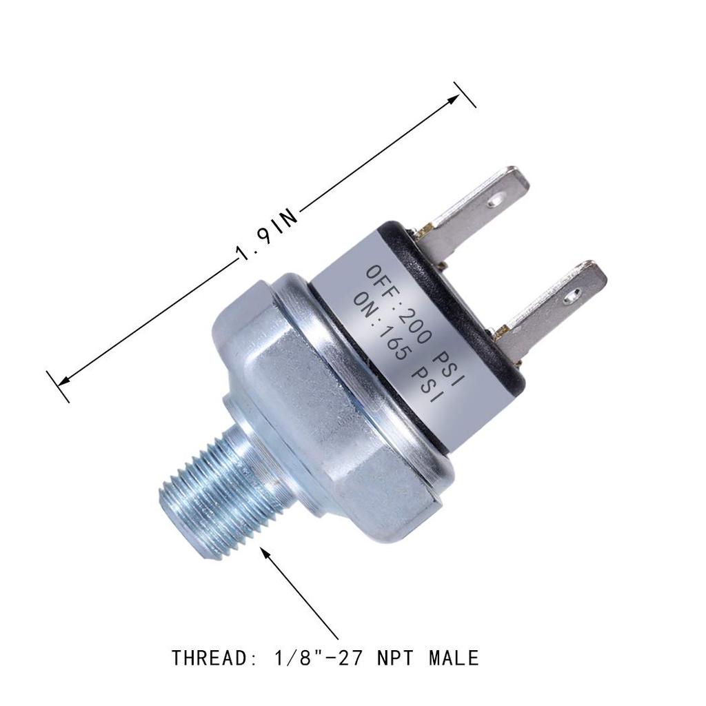 Air Pressure Switch 165-200 PSI 1/8"-27 NPT DC 24V 12V Air Compressor 200PSI 165PSI