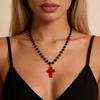 Gothic Black Beaded Cross Love Clavicle Chain Women European Cross-border Niche Cool Daily Casual Neck Accessory Gift