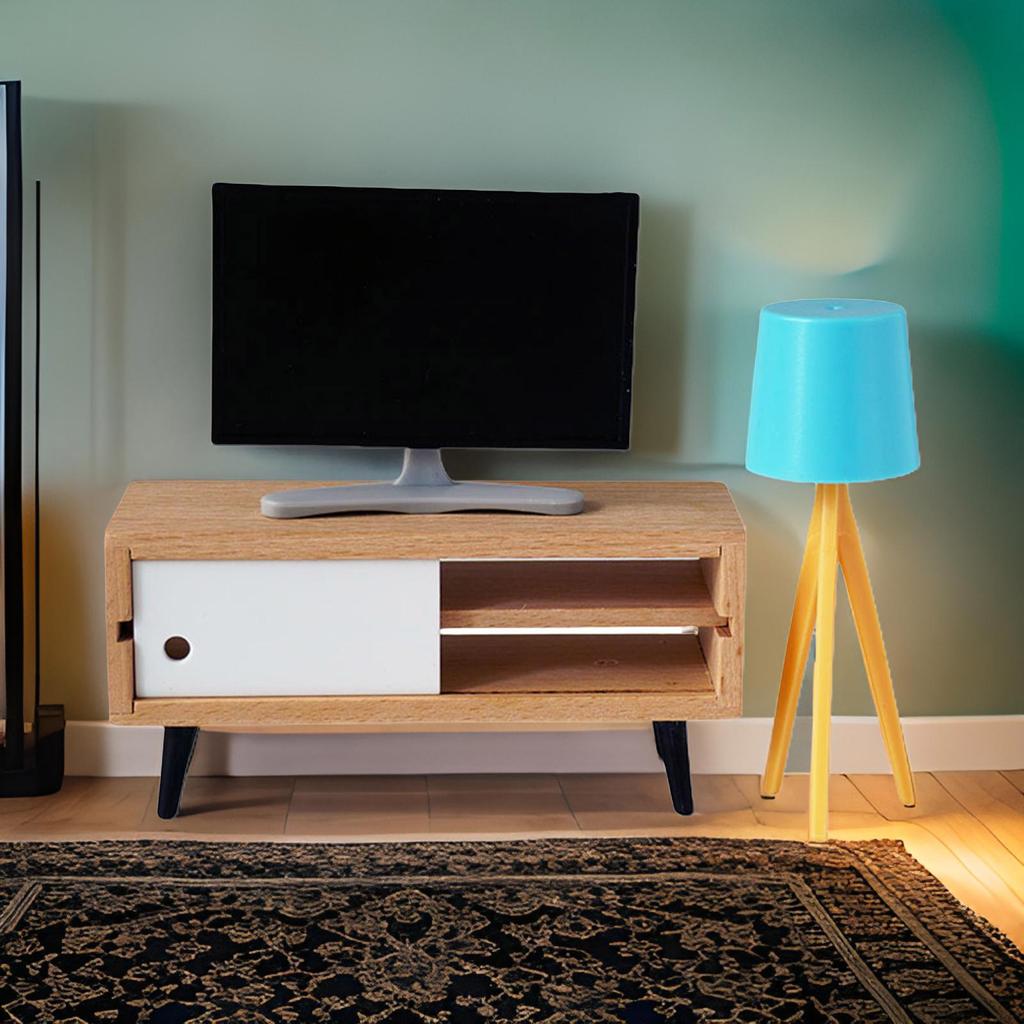 Puppenhaus Miniatur Möbelset 1/6 1/12 Maßstab TV-Schrank und Stehlampe Modellmöbel für realistische Dekoration