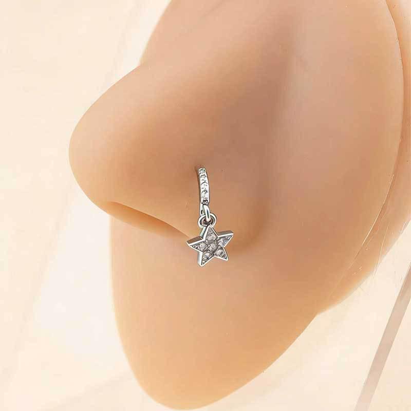 Unisex Star and Moon Zirconia Nose Stud: Cross-border European American Trendy Pierced Cool Copper Jewelry