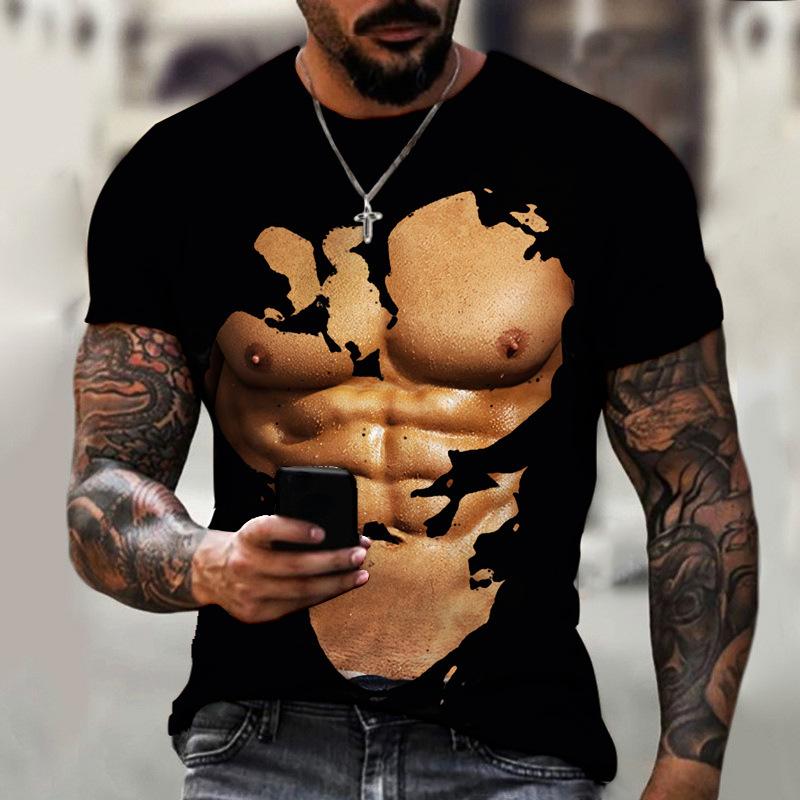 

Повседневная футболка с 3D-принтом и искусственным вырезом, мужская белая, черная летняя футболка с круглым вырезом, свободные топы с короткими рукавами, дышащие парные футболки 6XL