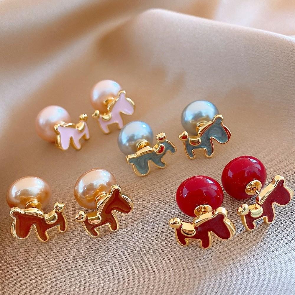 Chinese Style Red Pony Earrings Cartoon Horse Horse Mascot Ear Studs New Year Horse Earrings  Party
