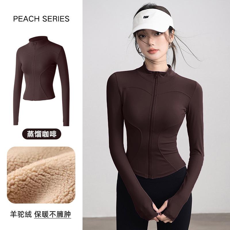 Spring Velvet Sports Jacket Women's Slim and Thin Versatile Yoga Clothes, High-end Running Fitness Warm Top