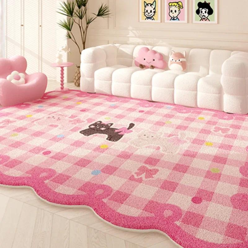 Dopamine Color Carpets for Living Room Girly Style Bedroom Decor Rug Irregular Shaped Pink Plush Carpet Cute Fluffy Soft Mat