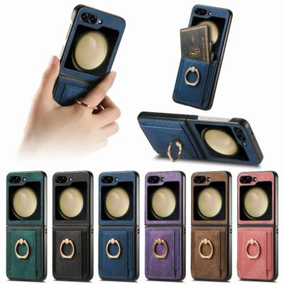 Ringhalter Brieftasche Kartenhalter Lederhülle für Samsung Galaxy Z Flip 6 5 4 3 5G Schutz Handyhülle Tasche Z Flip6 Flip5 Flip4 Flip3
