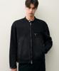 Draw Fit Washed Biker Denim Jacket [Black]