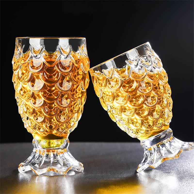 Crystal Glass Pineapple Embossed Tumbler, Vintage Beer Whiskey Water Cup, Decorative Drinking Glass for Home & Wedding