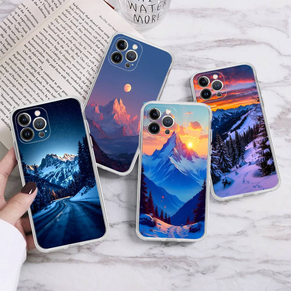 Beautiful Sunset Snow Mountain Phone Case For IPhone 17 16 15 14 13 11 12 Pro Max 16 Plus Transparent