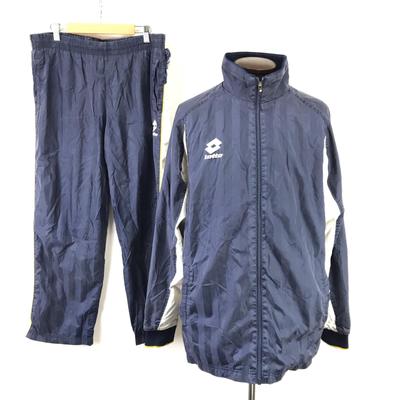 LOTTO Jersey Track Suit Set Men’s Top XL Bottom M Navy White Soccer Windbreaker(USED)